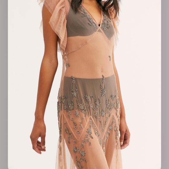 Free People Annabelle Beaded Embellished Mesh Maxi Slip Dress - Picture 3 of 9